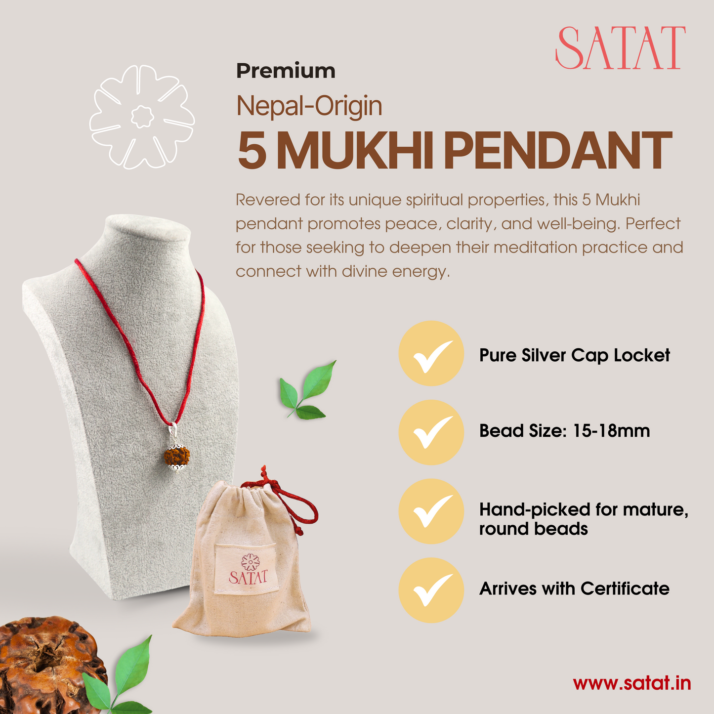 5 Mukhi Rudraksha Pendant | Nepal Origin | Pure Silver Cap | Certified by ISO- Recognised Laboratory