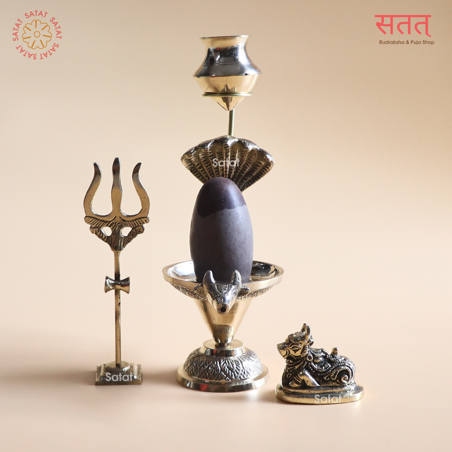 Narmadeshwar Shivling - Holy Brass Worship Set with Argha, Trishul, Galantika, Naag & Nandi (6 inches)| For Shiv Puja at Home | Shivling Height: 2.5 inches | SAVAN Special