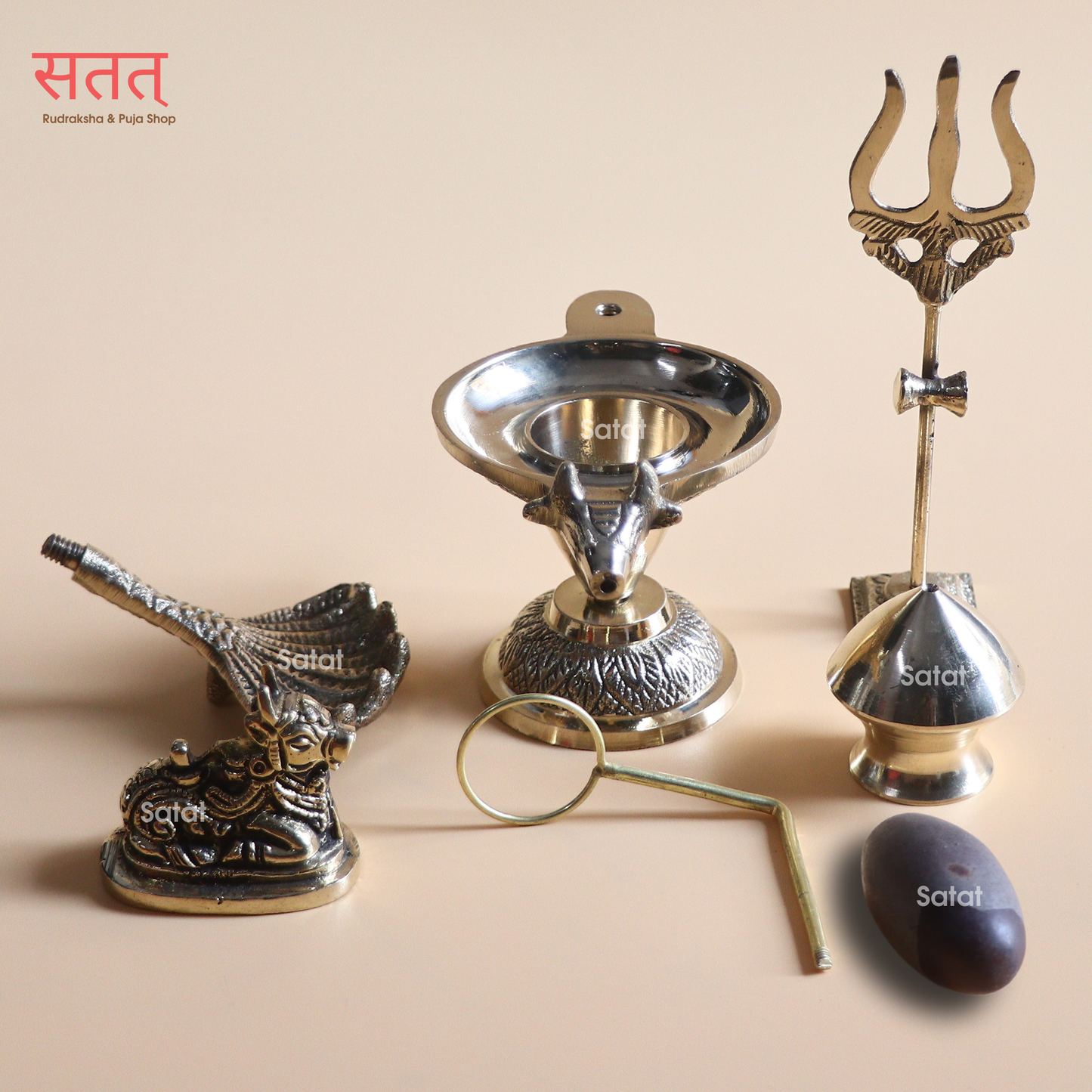 Narmadeshwar Shivling - Holy Brass Worship Set with Argha, Trishul, Galantika, Naag & Nandi (6 inches)| For Shiv Puja at Home | Shivling Height: 2.5 inches | SAVAN Special
