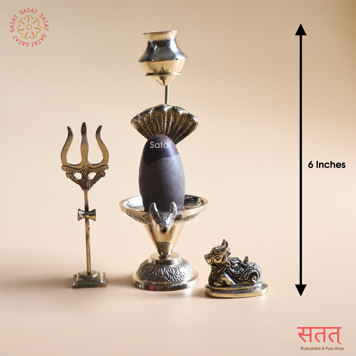 Narmadeshwar Shivling - Holy Brass Worship Set with Argha, Trishul, Galantika, Naag & Nandi (6 inches)| For Shiv Puja at Home | Shivling Height: 2.5 inches | SAVAN Special
