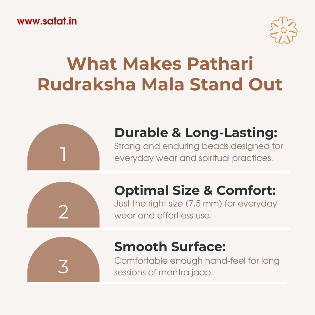 Pathari Rudraksha Chikna Mala | 108+1 Indonesian Beads | 7.5 mm | Certified by ISO-recognised LAB