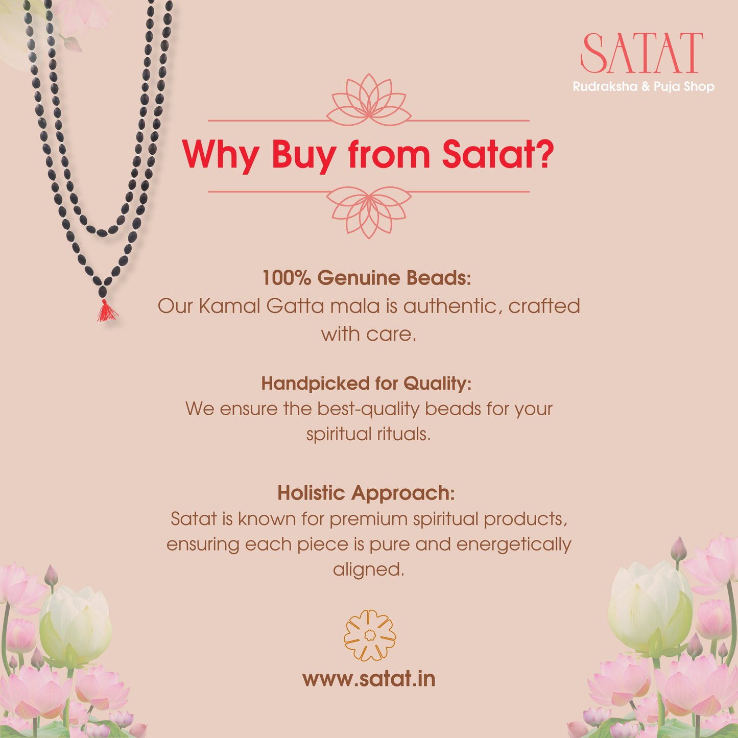 Natural Lotus Seed Mala 108+1 Beads Original | Size: 10-15mm | Kamal Gatta Mala Natural | Hand-Made | ISO-Recognised Laboratory Certificate | for Lakshmi Pooja & Mantra Japa