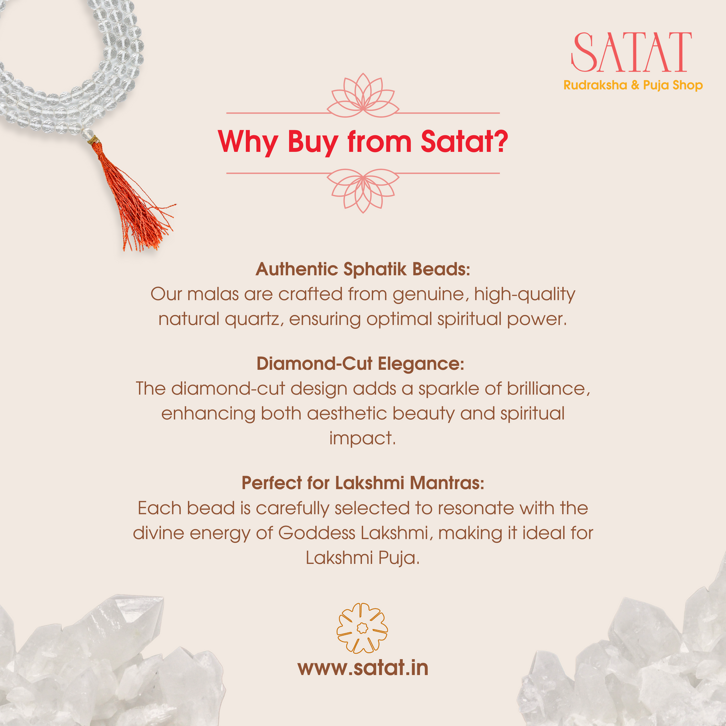 Sphatik Mala | Natural | with 108+1, 6mm Beads | Diamond Cut | ISO-Recognised Laboratory Certificate | for Lakshmi Puja | Mantra Jaap at Home | Puja Mandir Essentials