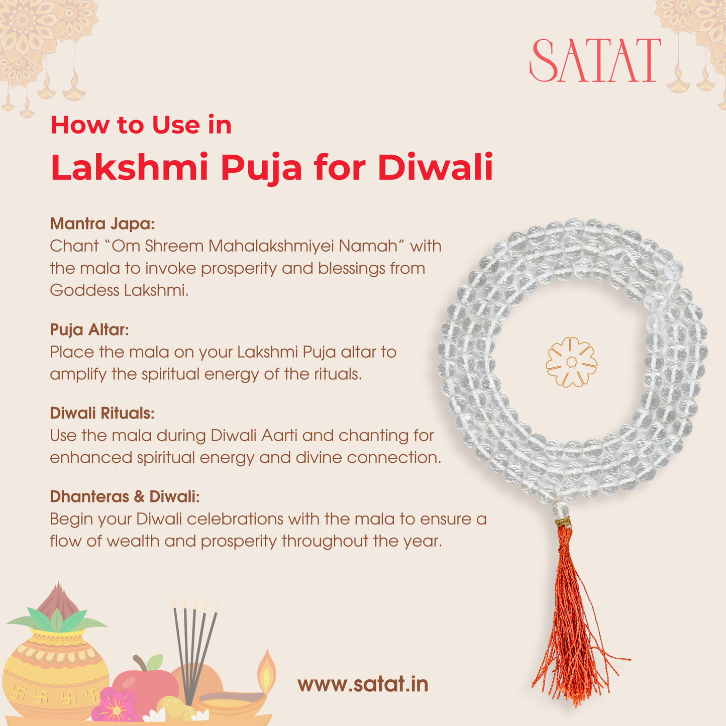 Sphatik Mala | Natural | with 108+1, 6mm Beads | Diamond Cut | ISO-Recognised Laboratory Certificate | for Lakshmi Puja | Mantra Jaap at Home | Puja Mandir Essentials