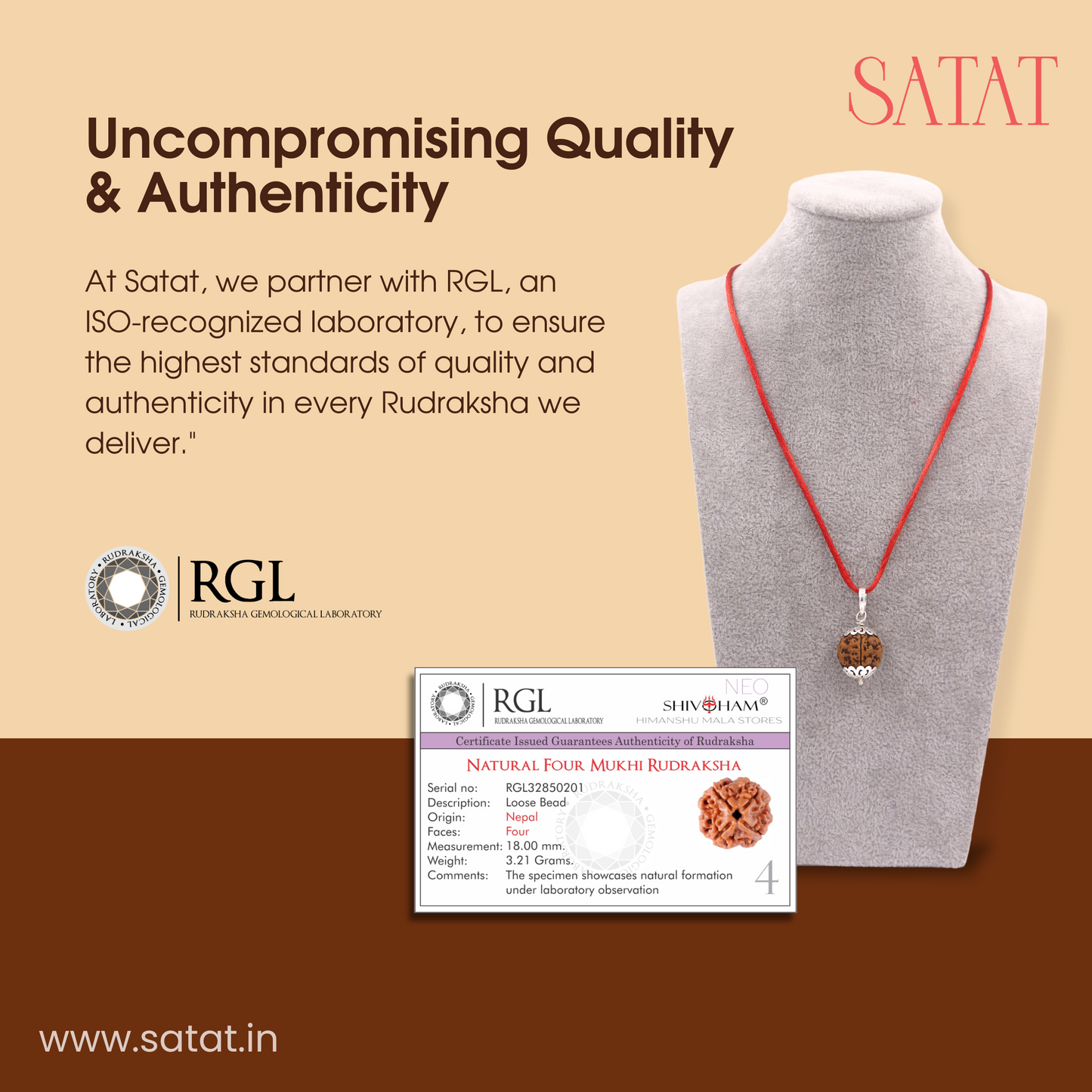 SATAT 4 Mukhi Rudraksha Pendant Original Nepalese Bead | Pure Silver Cap Encasing | with Certificate | For Men & Women