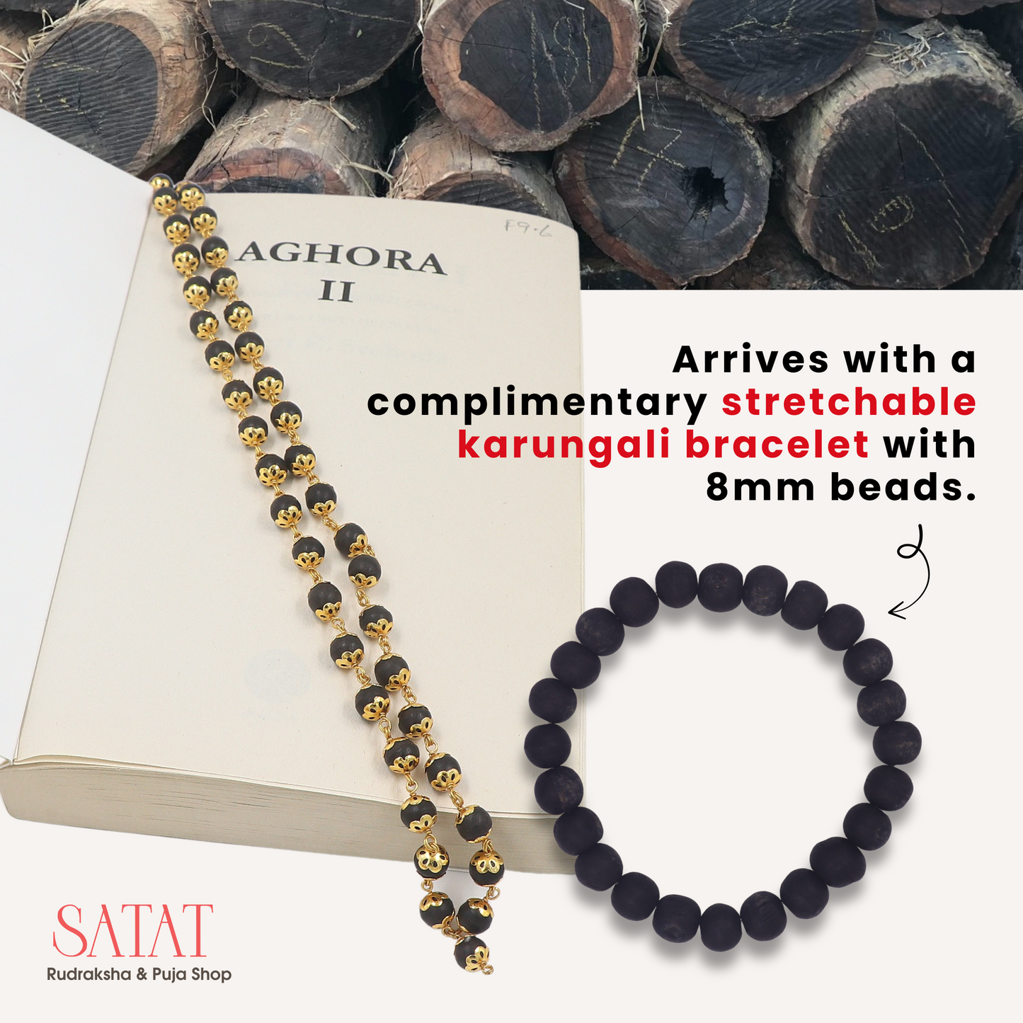 Karungali Malai 54 Beads – Brass Capped & Govt-Certified | 8mm Beads