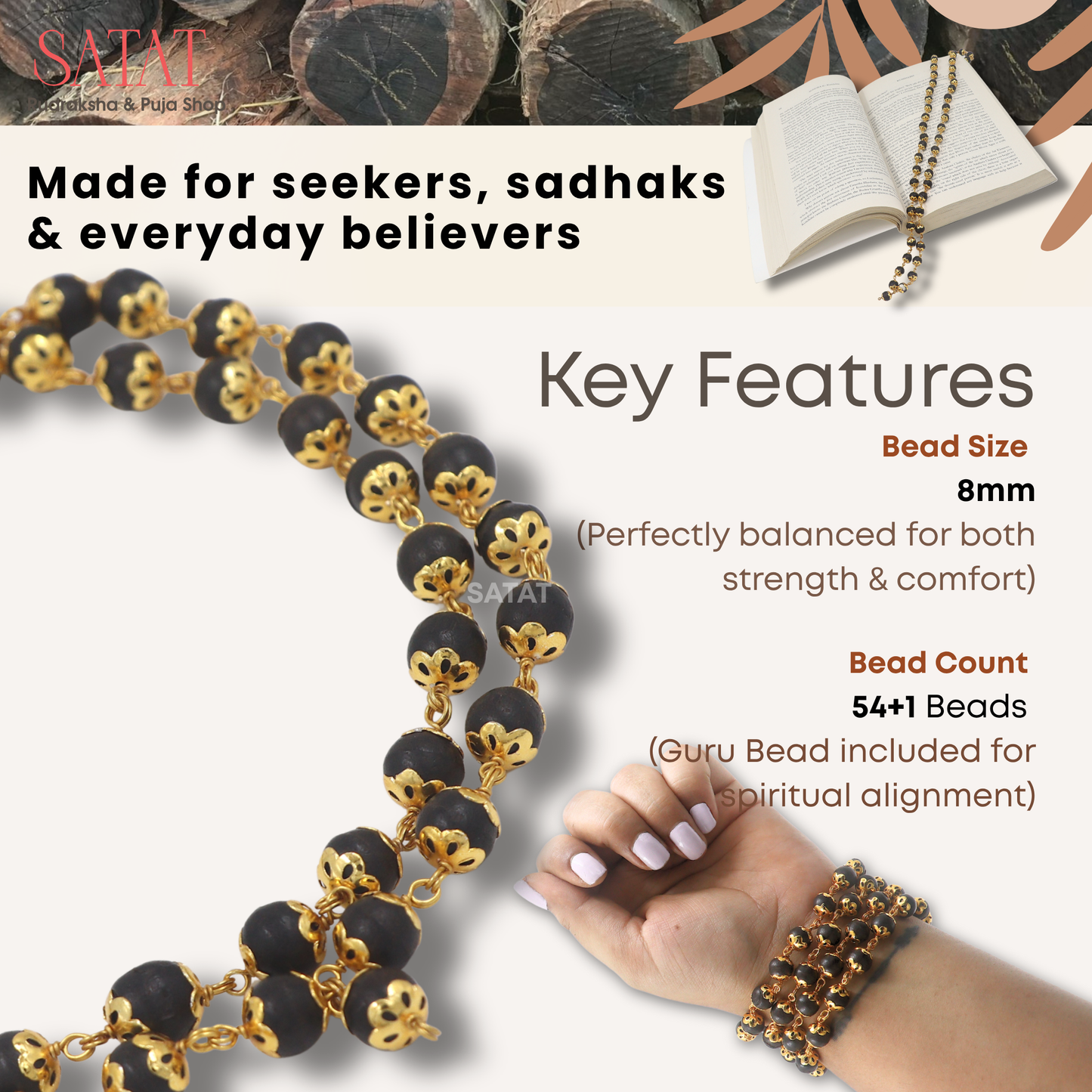 Karungali Malai 54 Beads – Brass Capped & Govt-Certified | 8mm Beads