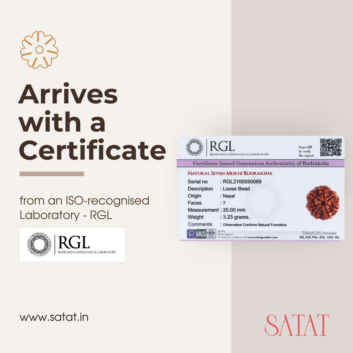 SATAT 7 Mukhi Rudraksha Pendant (Nepal) with 108 bead 5 Mukhi (Indonesian) Black Mala Set | Pure Silver Cap | LAB Certified