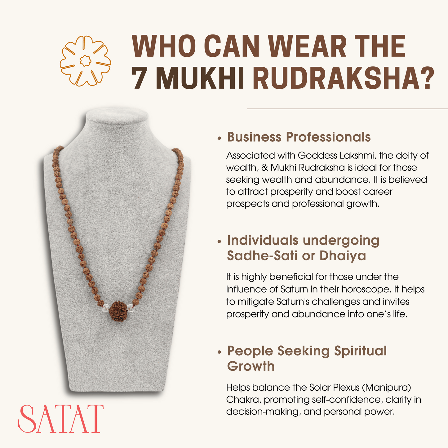 satat original Rudraksha mala 5 mukhi 108+1 beads mala for financial luck and money attraction by satat