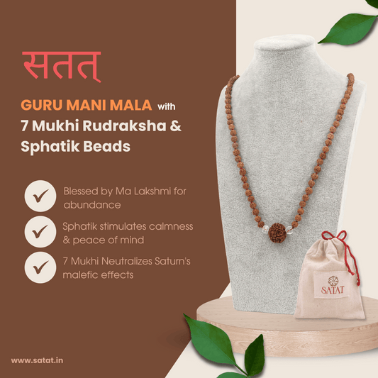 Satat 7 seven saat Mukhi face nepal rudraksha pendant with 108+1 beads 5 Five Mukhi Face indonesian rudraksh mala with 2 sphatik beads. shop at satat.in