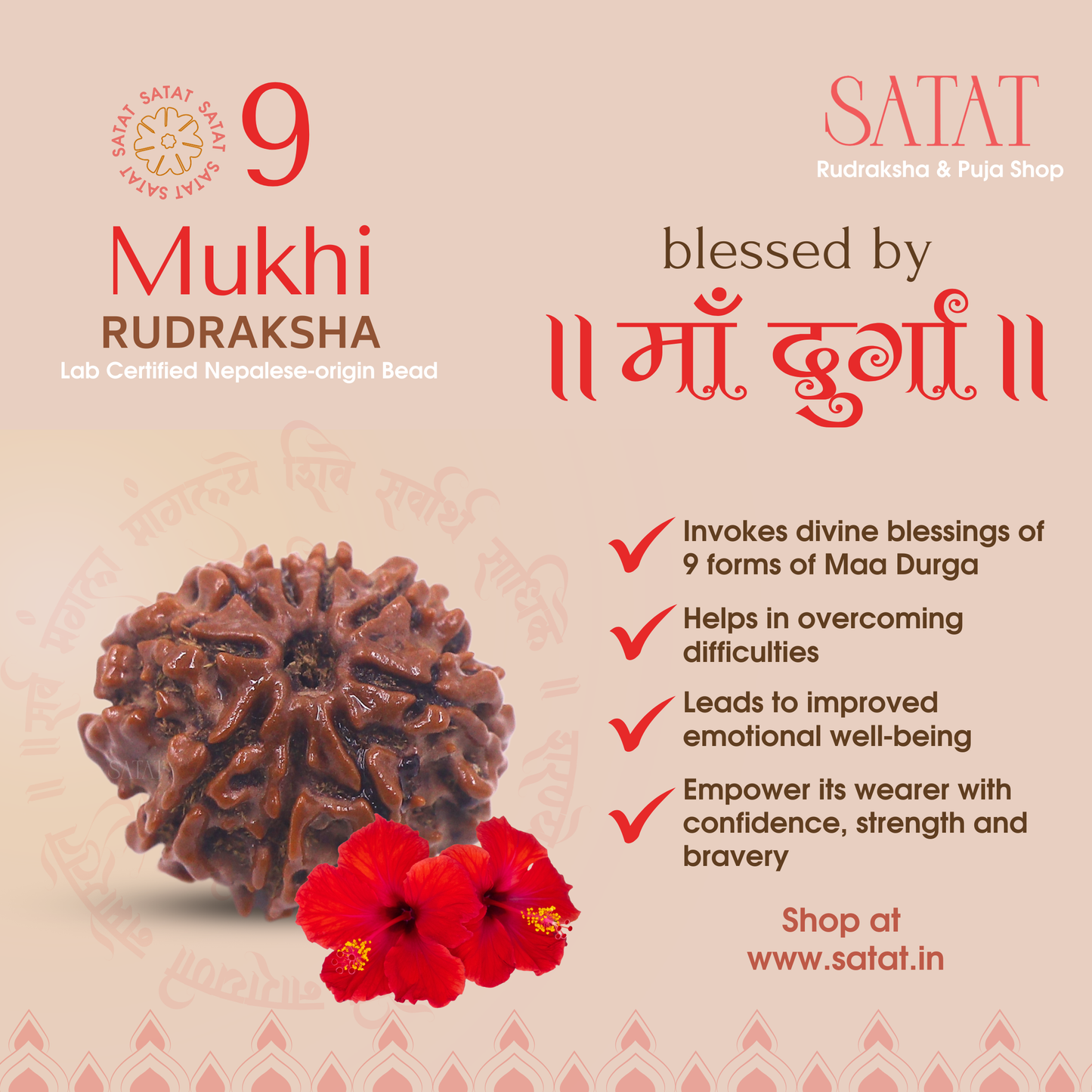 9 Mukhi Nepal Rudraksha Original Certified Bead by Satat Blessed by maa durga, mitigates effects of Malefic Rahu, For Courage & Bravery
