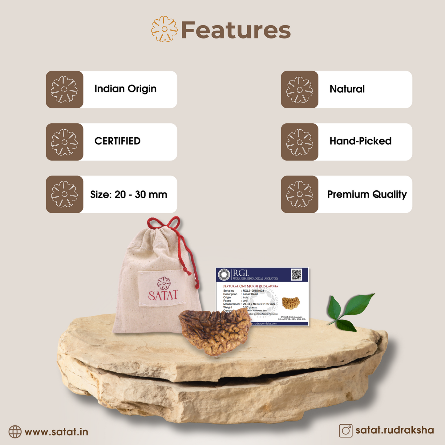 SATAT One Mukhi Rudraksha | Original Hiamalayan Bead | 20-30mm | Certified from ISO-recognised Lab - RGL