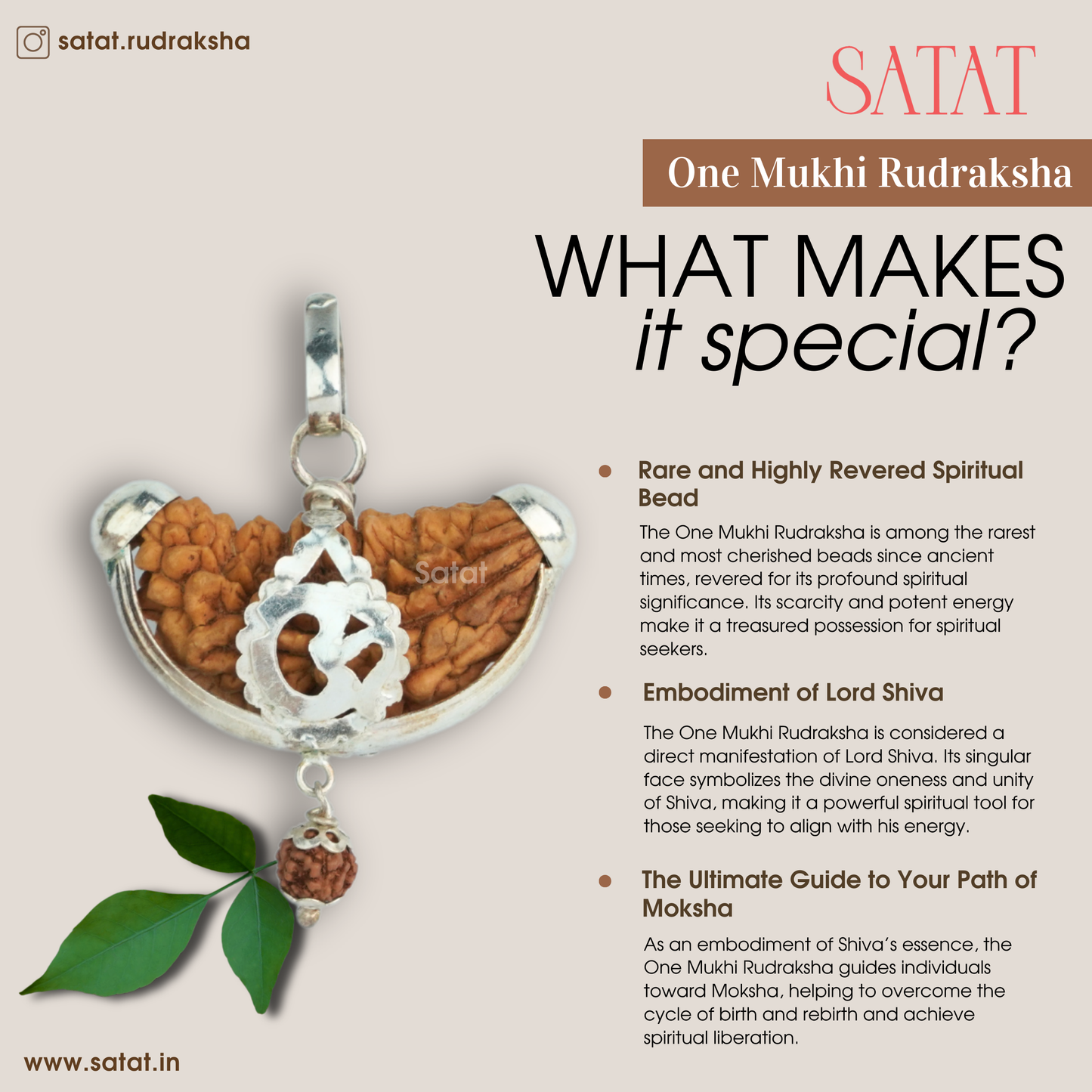 SATAT One Face Ek Mukhi Rudraksha Pendant | Indian Origin | Pure Silver Cap | Certified from an ISO-recognised Lab