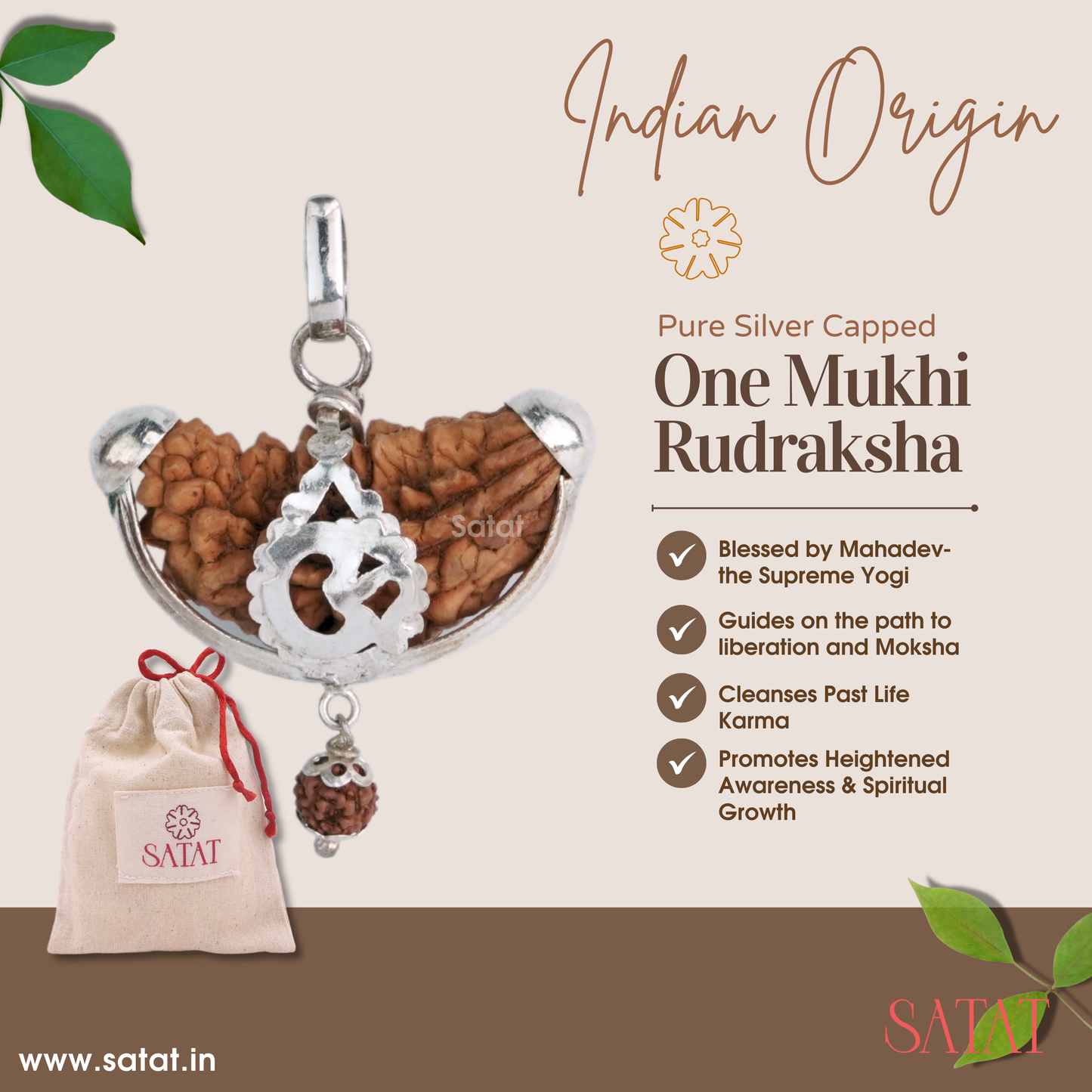 SATAT One Face Ek Mukhi Rudraksha Pendant | Indian Origin | Pure Silver Cap | Certified from an ISO-recognised Lab