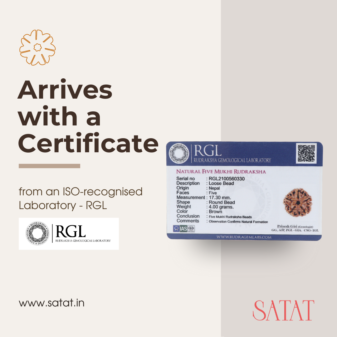 54+1 Beads Original Rudraksha Mala | 5 Mukhi | Encased in Pure Silver Caps | 5mm Beads | Indonesian Origin | Certified by ISO-recognised Lab