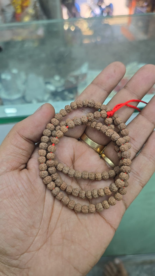 Pathari Rudraksha Chikna Mala | 108+1 Indonesian Beads |6 mm | Certified by ISO-recognised LAB