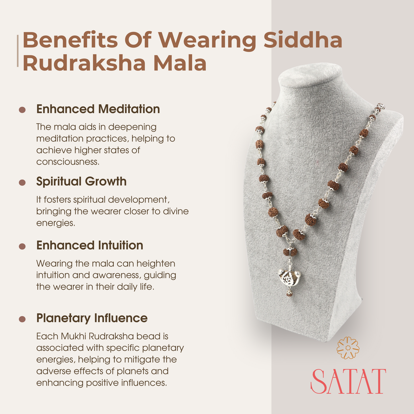 SATAT Siddha Rudraksha Mala | 1-14 Mukhi Beads | Pure Silver Cap | Certified by ISO-recognised Lab
