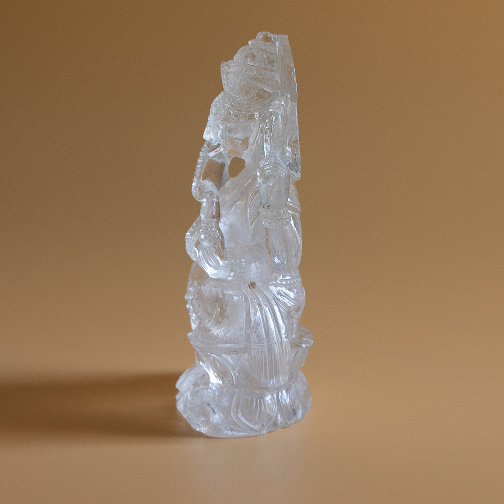 Limited Edition Pure Sphatik (Quartz) Lakshmi Ganesha Idol | 1200g | 4.5 Inches