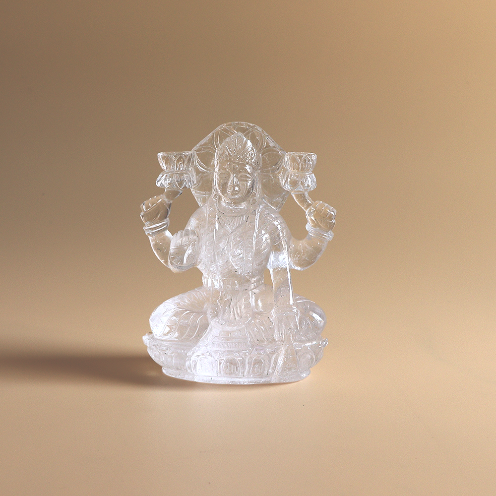 Limited Edition Pure Sphatik (Quartz) Lakshmi Ganesha Idol | 1200g | 4.5 Inches