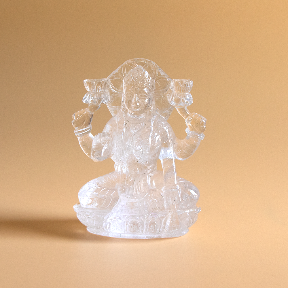 Limited Edition Pure Sphatik (Quartz) Lakshmi Ganesha Idol | 1200g | 4.5 Inches