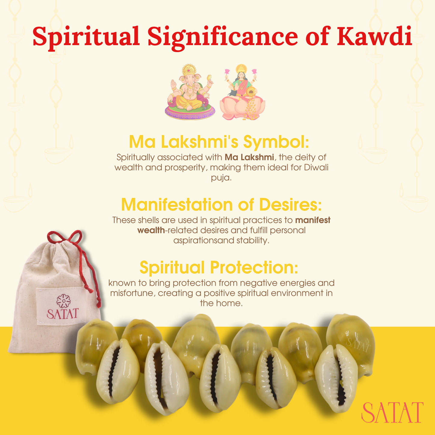 Yellow Cowrie | Pack of 11 | Hand-Picked Pieces| For Lakshmi Pooja at Diwali