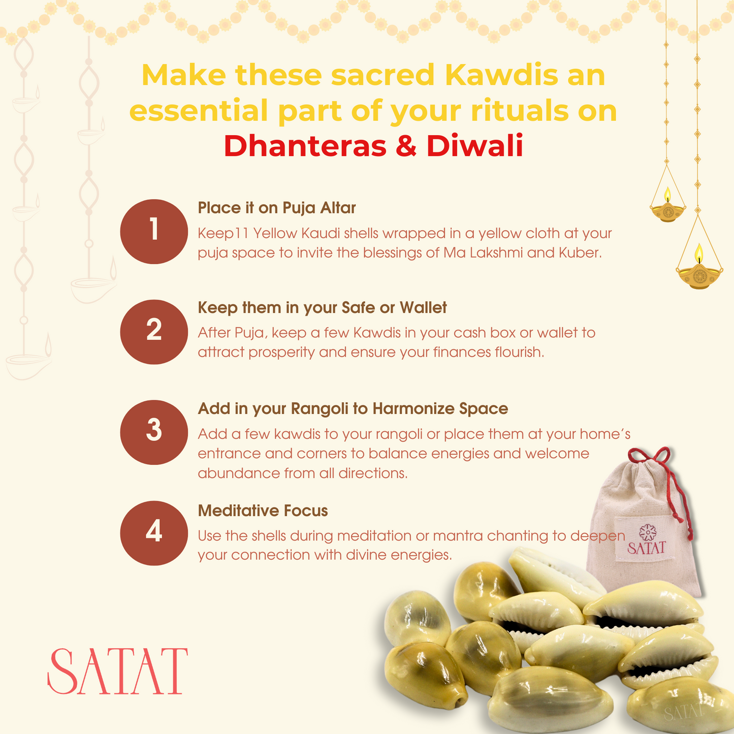 Yellow Cowrie | Pack of 11 | Hand-Picked Pieces| For Lakshmi Pooja at Diwali