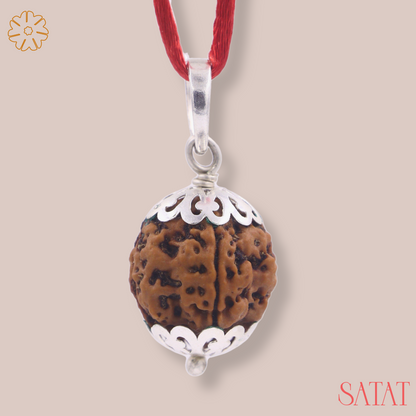 SATAT 4 Mukhi Rudraksha Pendant Original Nepalese Bead | Pure Silver Cap Encasing | with Certificate | For Men & Women