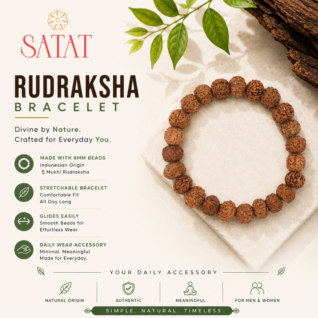 Original Indonesian 5 Mukhi Rudraksha Bracelet for Men & Women | 8mm Natural Rudraksha Beads | Stretchable Comfortable Fit | Everyday Wear Accessory