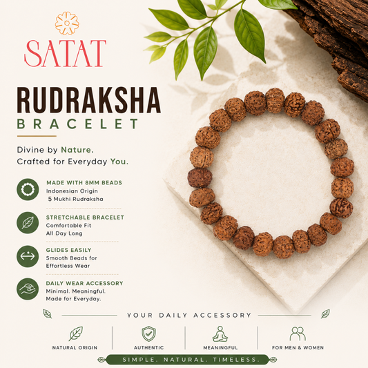Original Indonesian 5 Mukhi Rudraksha Bracelet for Men & Women | 8mm Natural Rudraksha Beads | Stretchable Comfortable Fit | Everyday Wear Accessory