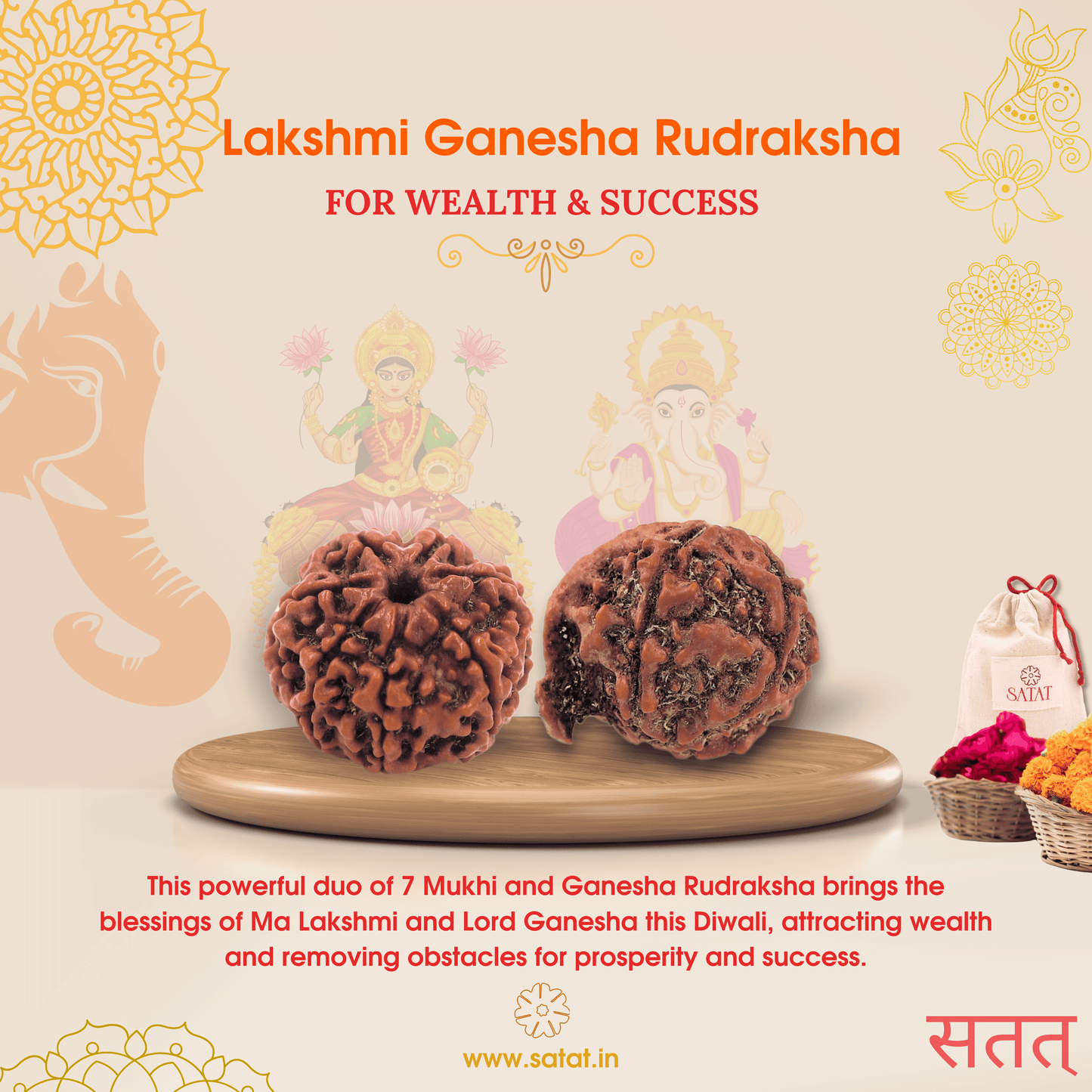 Seven 7 Saat Mukhi Nepali Lakshmi Rudraksha Original Bead Ganesha Rudraksha Rudraksha Combo for Diwali Puja . Lab Certified Beads 100% Original.