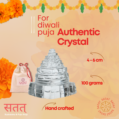 SATAT SphatiK Shree Yantra Original Crystal, 80-100g, 4-6 cm, for Lakshmi Puja and Meditation on Diwali