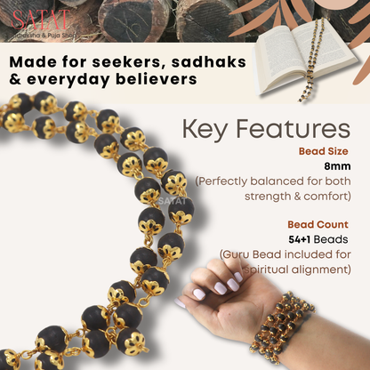 Karungali Malai 54 Beads – Brass Capped & Govt-Certified | 8mm Beads