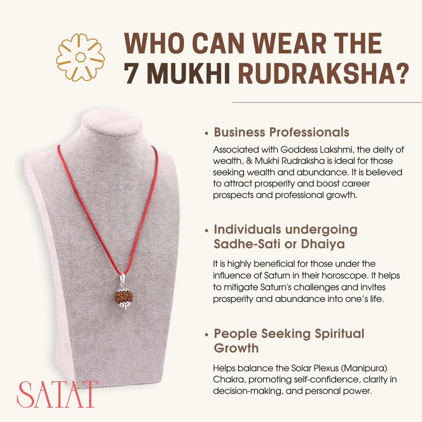 SATAT 7 Mukhi Rudraksha Pendant Original Nepalese Bead | Pure Silver Cap Encasing | with Certificate | For Men & Women