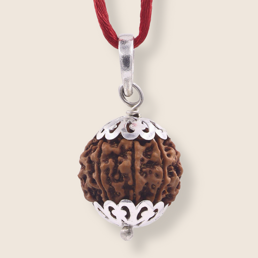 SATAT 7 Mukhi Rudraksha Pendant Original Nepalese Bead | Pure Silver Cap Encasing | with Certificate | For Men & Women