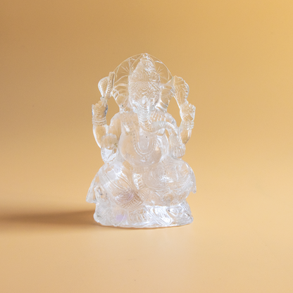 Limited Edition Pure Sphatik (Quartz) Lakshmi Ganesha Idol | 1200g | 4.5 Inches