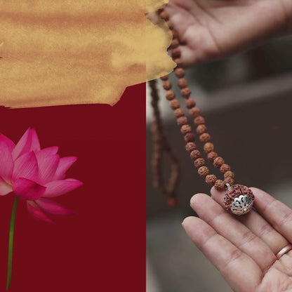 SATAT 7 Mukhi Rudraksha Pendant (Nepal) with 108 bead 5 Mukhi (Indonesian) Mala Set | Pure SIlver Cap & Certified