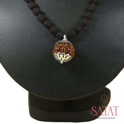 Black Rudraksha Mala With Silver Cap Pendant