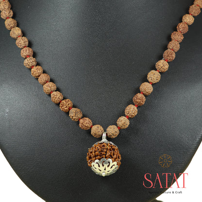 Rudraksha Mala With Six Mukhi Locket In Silver