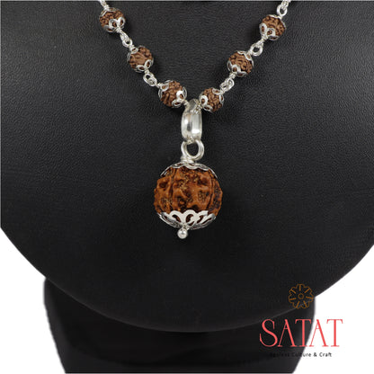 Silver Cap Rudraksha Mala With Six Mukhi Locket