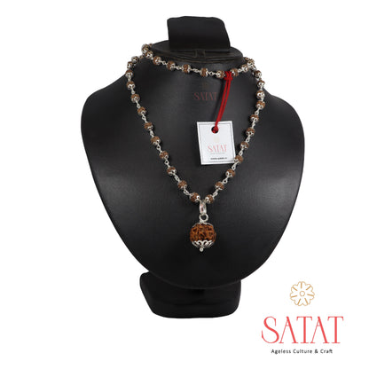 Silver Cap Rudraksha Mala With Locket